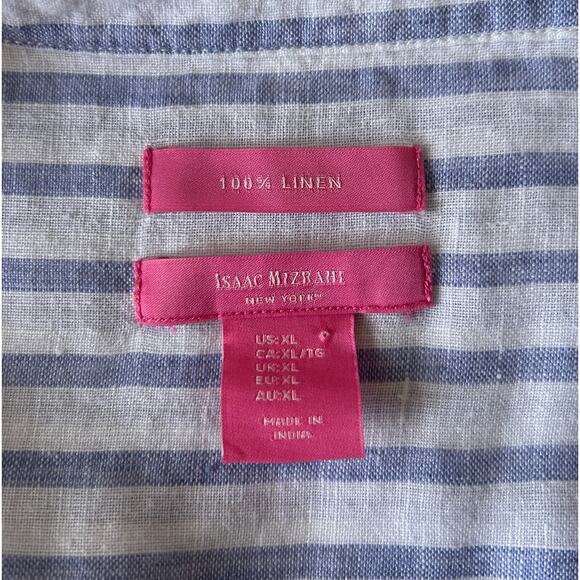 Isaac Mizrahi NY Shirt Women's Button Front Sz. XL Striped Blue/White 100% Linen - Picture 7 of 8